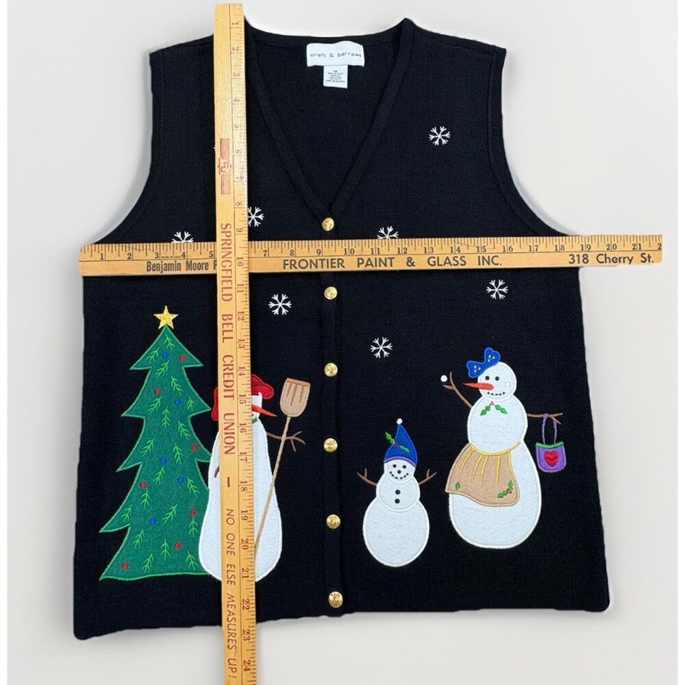 Croft & Barrow Black SNOWMAN PRINT CHRISTMAS VEST Cardigan SIZE Medium RN 73277 - Picture 3 of 6